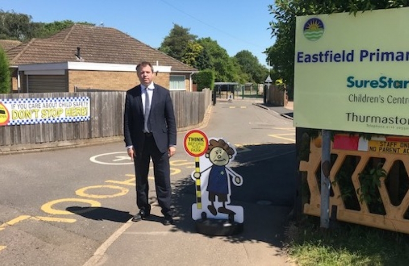 Edward outside Eastfield Primary School