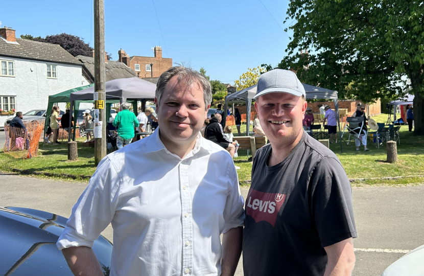 Edward with Cllr James Poland at Thrussington's Skittles on the Green