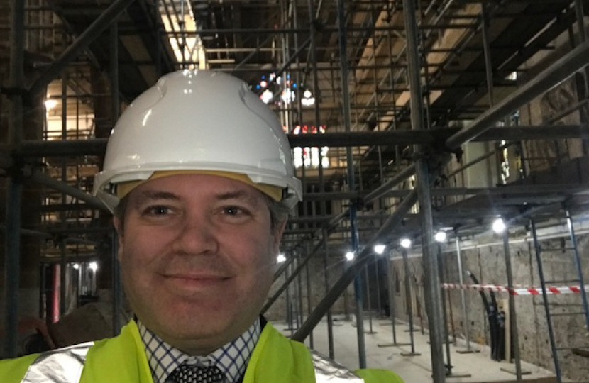 Edward amidst the scaffolding in the cathedral