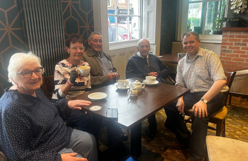 Edward at the Veterans Breakfast with local Councillor Pam Posnett and veterans