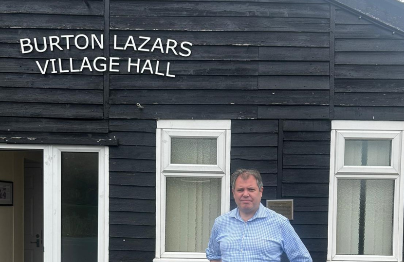 Edward outside Burton Lazars Village Hall before the meeting