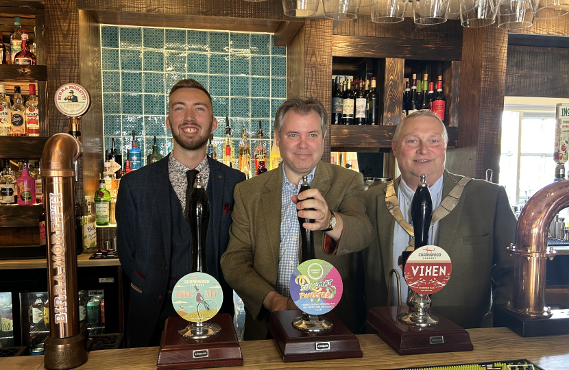 Edward in the refurbished pub with the Pub Manager and the Mayor of Melton