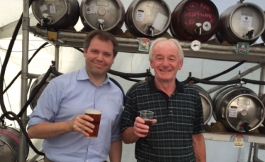 Edward enjoying a pint with the Malt Shovel's landlord at the beer festival