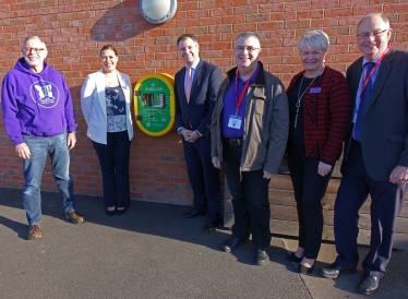 Edward outside Rothley Academy with Deputy Head Kate Barrs & the Joe Humphries Memorial Trust