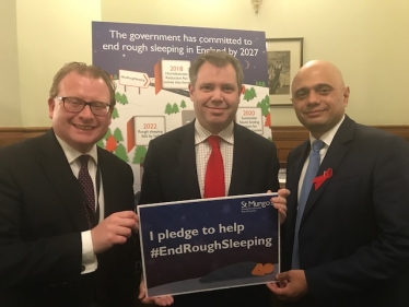 Edward with Ministers Sajid Javid and Marcus Jones at the St Mungos event