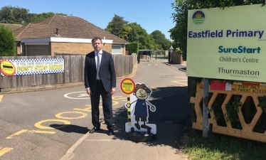 Edward outside Eastfield Primary School