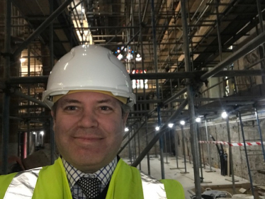 Edward amidst the scaffolding in the cathedral