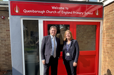 Edward at Queniborough School with Executive Headteacher Hannah Roddy