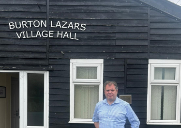 Edward outside Burton Lazars Village Hall before the meeting