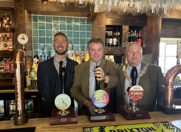 Edward in the refurbished pub with the Pub Manager and the Mayor of Melton